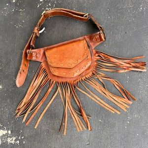 Brown leather fringe Fanny pack. Boho, cowgirl